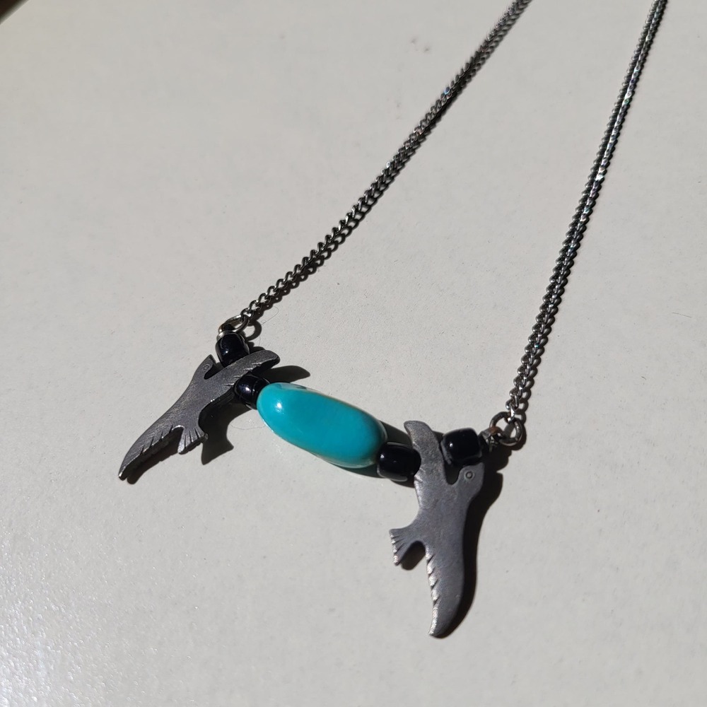 925 Sterling Silver Turquoise Bird Necklace Vintage Southwestern Native